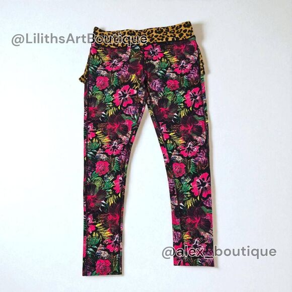 Zumba La Pachanga Ruffle Floral/Leopard Print Leggings Size L (E109) - Picture 3 of 7